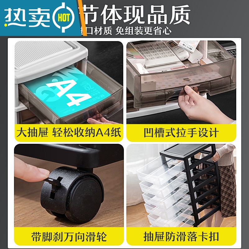 敬平桌下文件柜分类收纳柜子a4资料办公室抽屉式多层移动整理柜办公桌桌面文件柜小储物盒收纳车塑料资料柜大推车高清大图