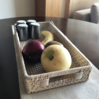 托盘藤编茶盘美式餐盘藤编桌面收纳盒茶几收纳盒小号