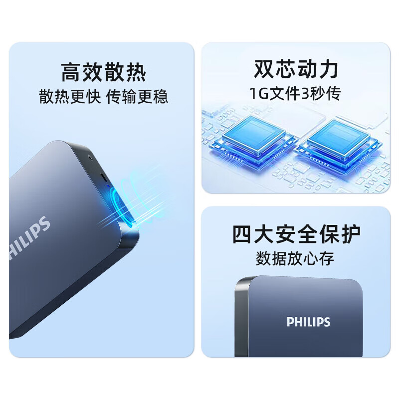 飞利浦(PHILIPS)8TB 移动硬盘 USB3.2 高速大容量31PD系列 3.5英寸 电脑机械硬盘 兼容Mac外接高清大图