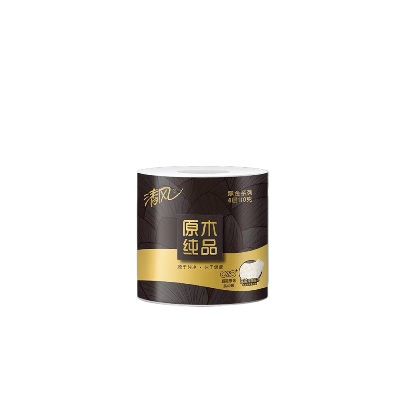 清风 黑金4层110克/卷*12卷筒卫生纸 纸品 擦手纸卫生纸厕纸亲肤柔软纸巾 黑金厚韧 双面压花 双面蓬柔高清大图