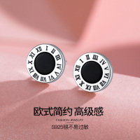 佰色传情S925纯银罗马数字耳钉中性耳环气质简约耳饰男女均可