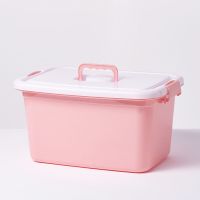 加厚手提透明收纳箱中号衣服整理箱储物箱子塑料玩具收纳盒有盖 #粉色/小号-28*19.5*16