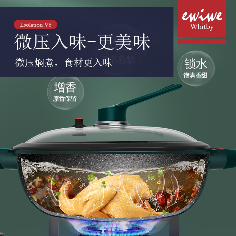 英国EWIWE 炒锅麦饭石不粘锅家用炒菜锅无油烟电磁炉燃气煤气灶通用平底煎锅33cm LsV6C