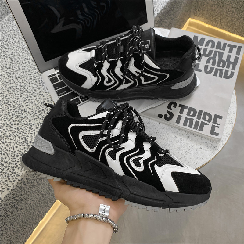 伊努特黑色运动鞋男秋季复古百搭ins黑武士男鞋休闲厚底增高老爹鞋