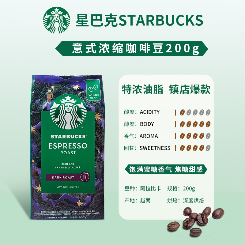 进口星巴克意式浓缩咖啡豆深度烘焙200g手冲现磨黑咖啡高清大图