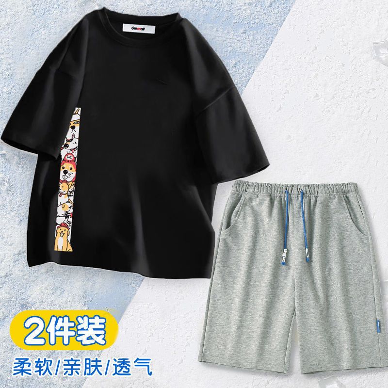 森马集团旗下GleMall新款潮男夏天短袖t恤男休闲宽松短袖套装男