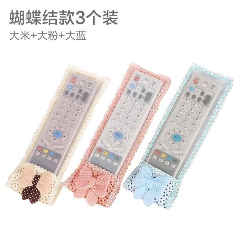 欧式遥控器套保护套电视机顶盒空调防尘套防尘罩蕾丝布艺套遥控套 蝴蝶结款 大号混色3个装