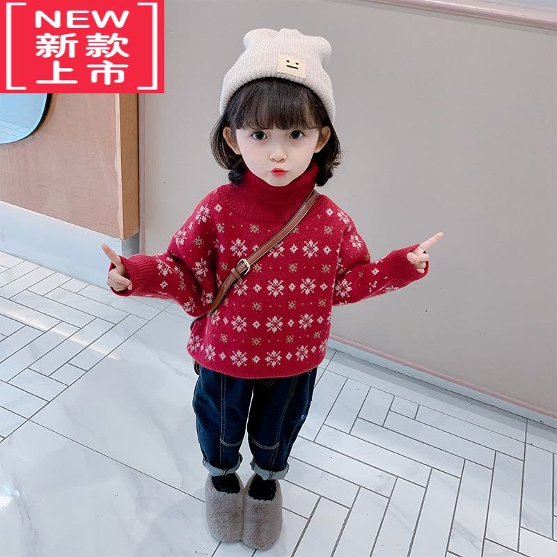 可莉允女童洋气加绒高领毛衣2022年新款冬装儿童套头新年宝宝过年针织衫图片
