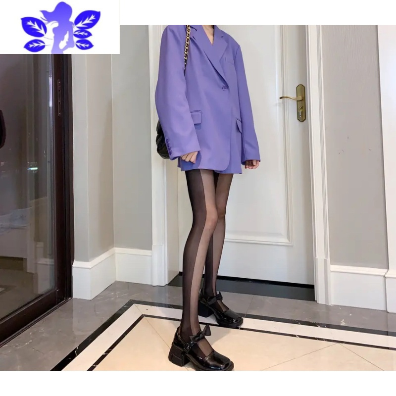 IdeaminiAY辣妹黑色丝绒蝴蝶结黑丝袜性感直线条丝袜薄款显瘦款