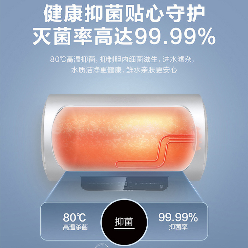 海尔(Haier)电热水器60升2200W速热健康抑菌钼金加热管一级能效家用卫生间淋浴 Q5
