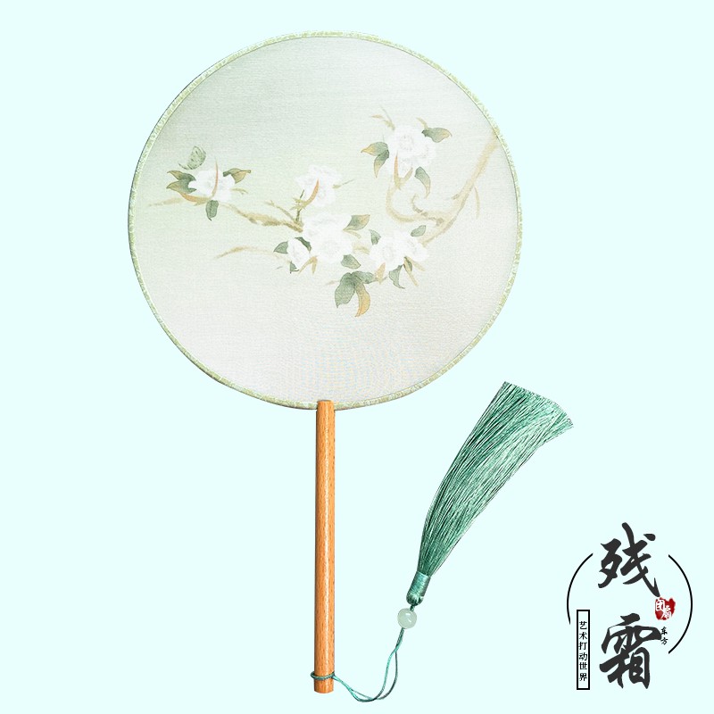 古风圆扇子中国风古典女汉服芒种舞蹈扇半透明长柄团扇异形宫扇子 三维工匠 15号扇面21CM柄长15CM
