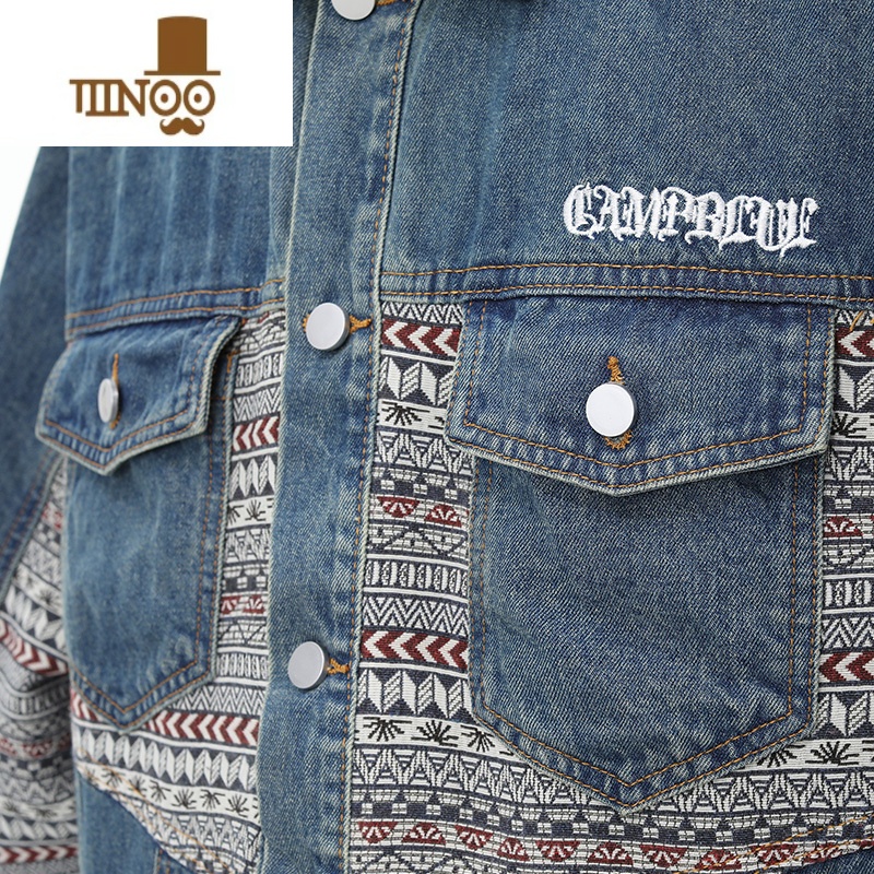 YANXU美式高街解构拼接感牛仔外套男2023新款潮牌复古情侣休闲夹复高清大图