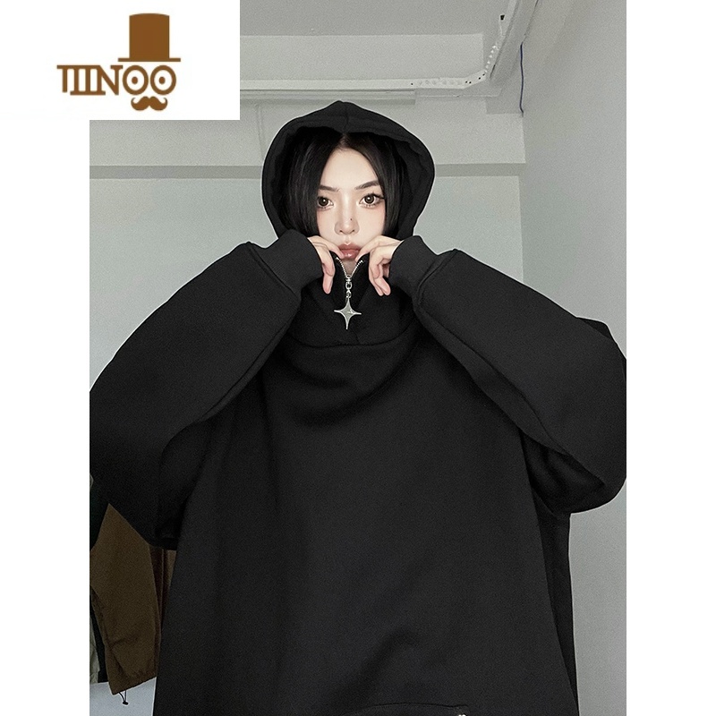 YANXU美式复古拉链高领卫衣男秋季新款设计感小众纯色潮牌感链小卫高清大图