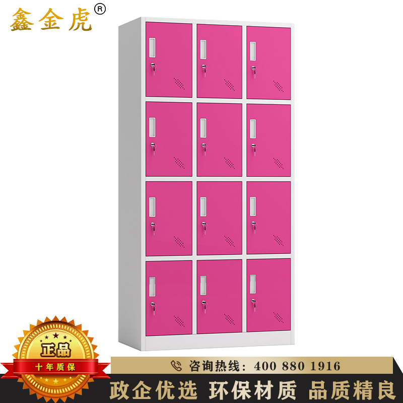 鑫金虎 钢制更衣柜彩色健身房储物柜带锁员工宿舍换衣柜铁皮衣柜家用十二门白框彩