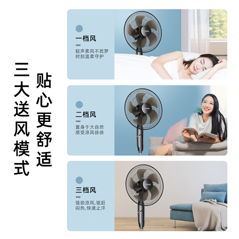 海尔(Haier)电风扇 HFS-J3531 五叶宽幅家用落地扇机械款远距立式电风扇客厅节能轻音伸缩电扇大广角摇头风扇高清大图