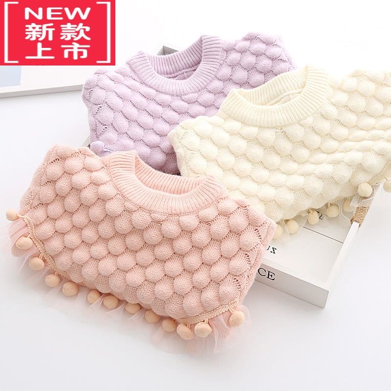 可莉允女童毛衣秋冬加绒加厚洋气宽松针织衫套头宝宝毛衫1-5岁公主蕾丝4图片