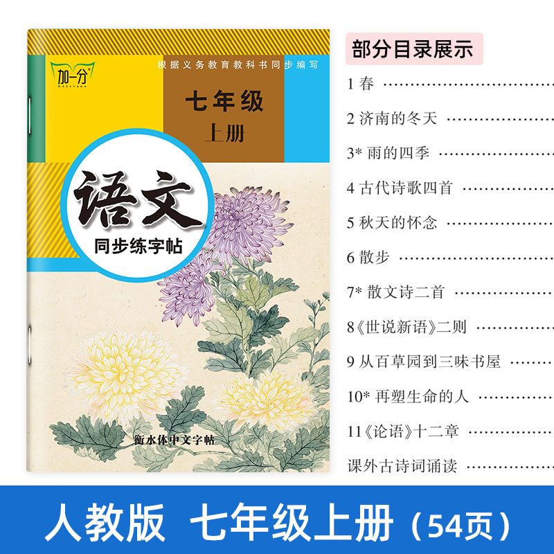 初中生七年级八年级语文字帖上册楷书人教版课本同步中文练字帖 七年级上册