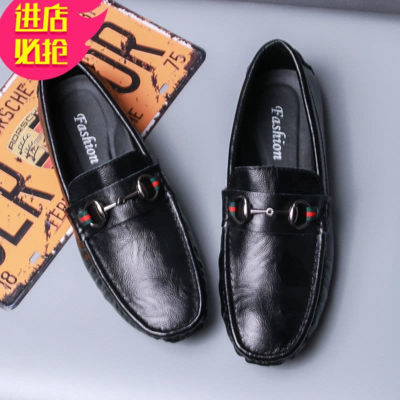 金三志夏季欧洲站软面豆豆鞋男士英伦风百搭套脚软底懒人鞋牛皮DD鞋休闲鞋图片