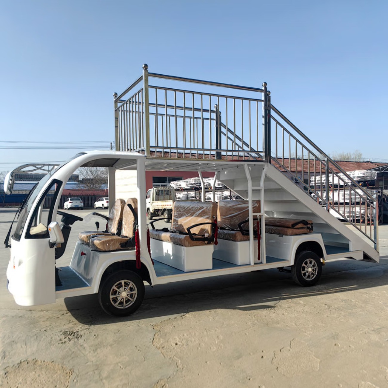 龙云天盾电动四轮观光车8座10座主席台登高检阅车校庆演讲车巡逻检阅台阶式游览车 敞篷标配高清大图
