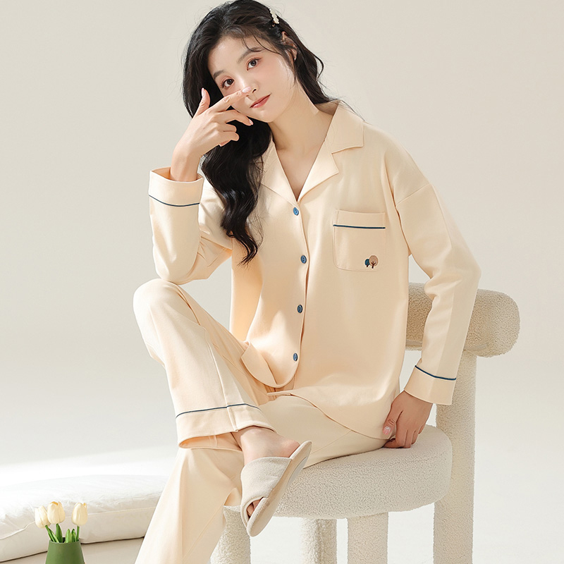 浪莎睡衣女春秋季纯棉长袖可外穿家居服开衫秋款月子孕妇休闲套装