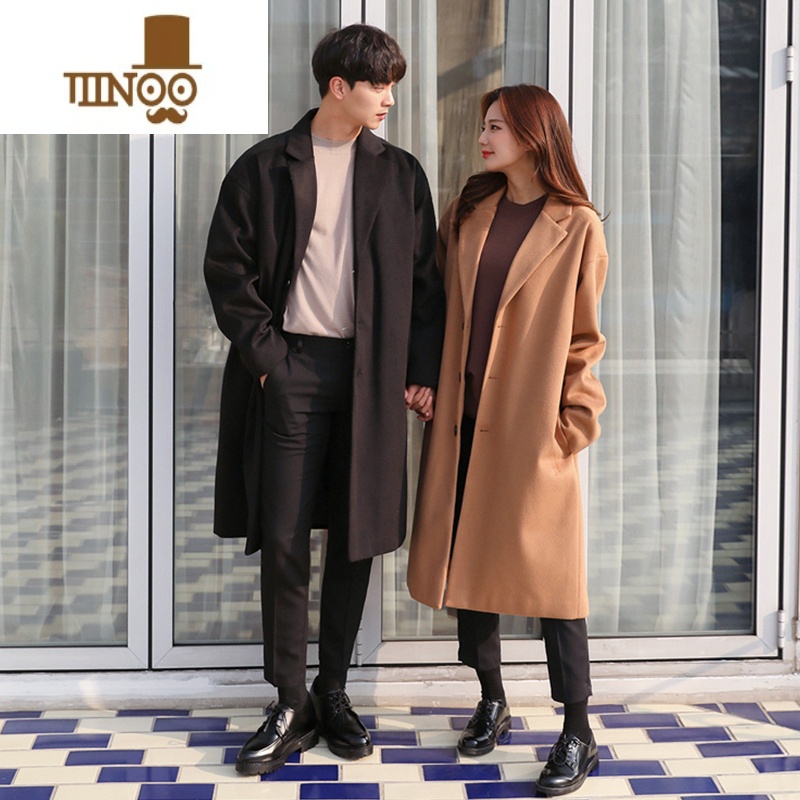 YANXU春季呢大衣男中长款风衣韩版宽松情侣装毛呢外套男款加厚潮高清大图