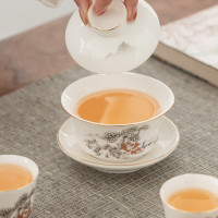 金镶玉功夫茶具套装茶壶茶杯陶羊脂玉白瓷整套家用礼品盒 描金山间流水