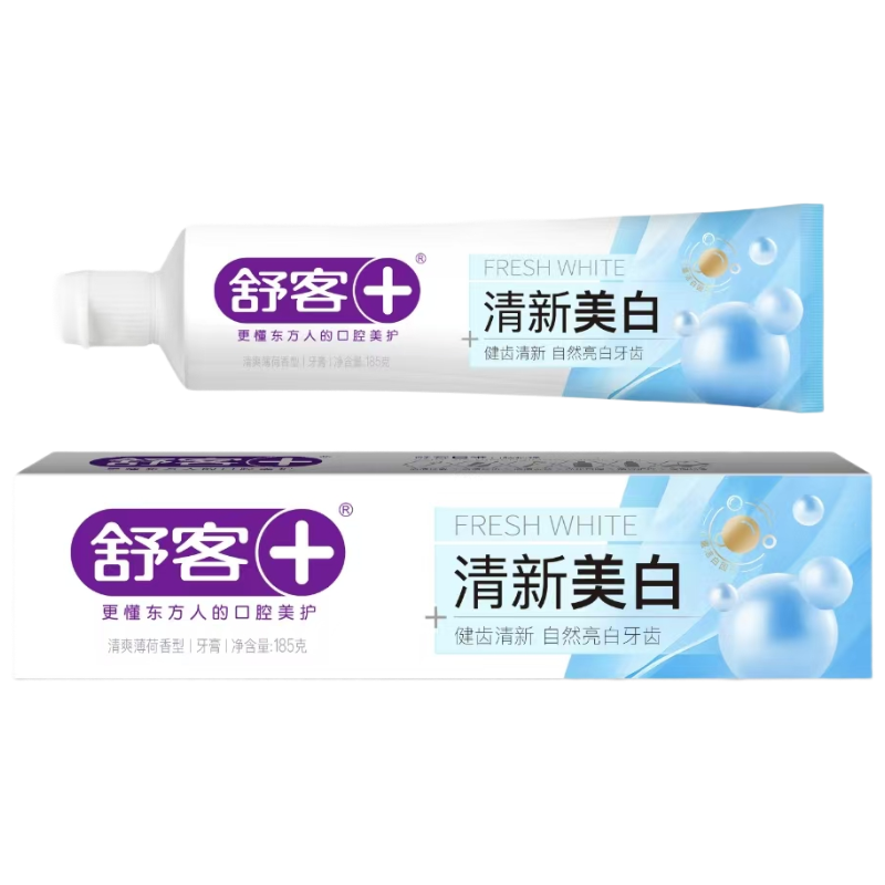 舒客牙膏 清新美白口气 舒客防蛀亮白牙膏185克(清爽薄荷)*2支高清大图