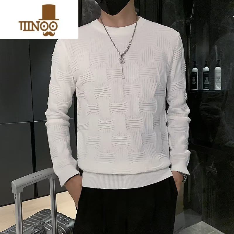 YANXU感纯色圆领毛衣男韩版百搭针织衫冬季新款潮流帅气休闲线衣图片