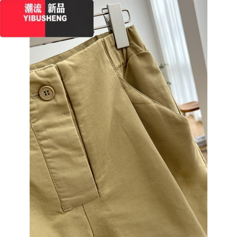 YIBUSHENG大码胖mm休闲工装短裤女季新款时尚韩版百搭高腰显瘦阔腿裤子潮