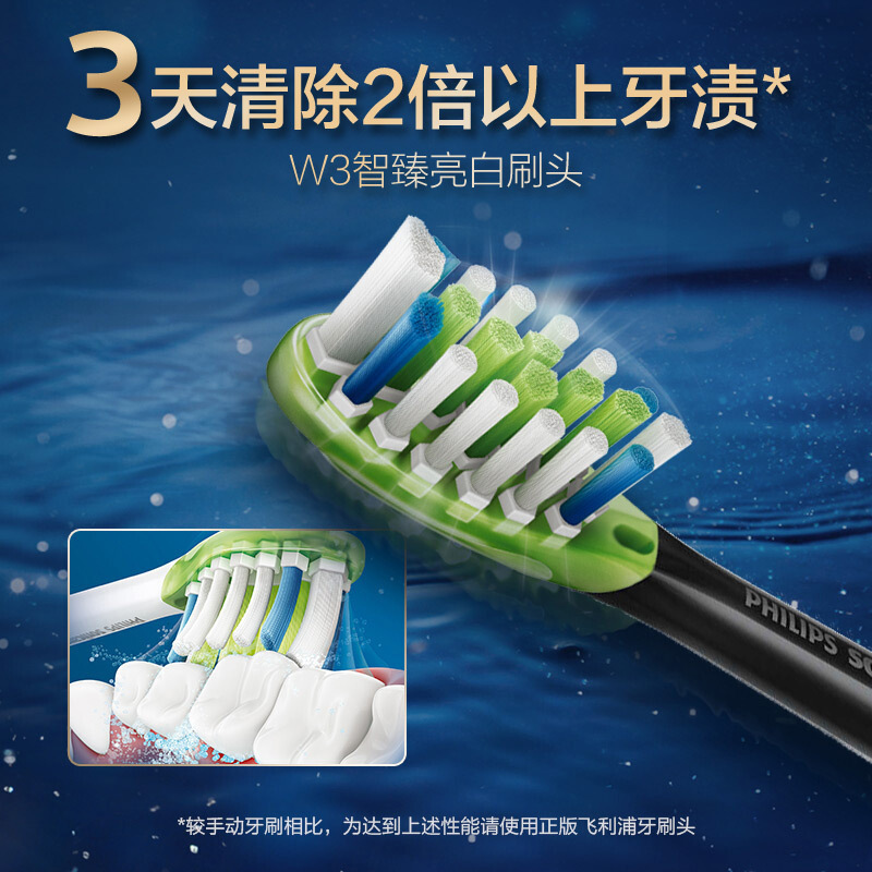 飞利浦(Philips)电动牙刷头 三支集享装 洁净+护龈+亮白 适配HX9954/HX9924 黑色HX9073/96