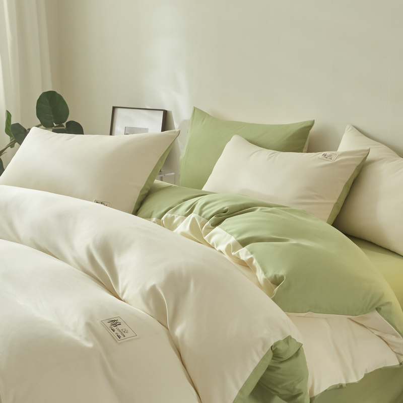 雅鹿全棉拼色简约四件套高清大图