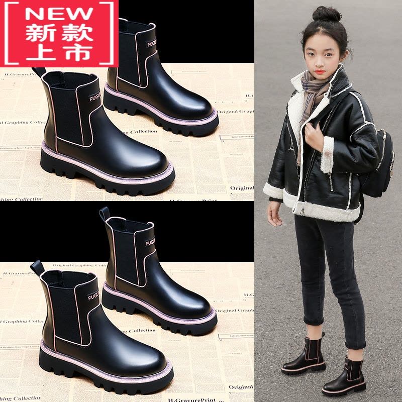 可莉允女童靴子2022秋冬季新款儿童鞋短靴中大童皮靴加绒防滑女孩马丁靴图片