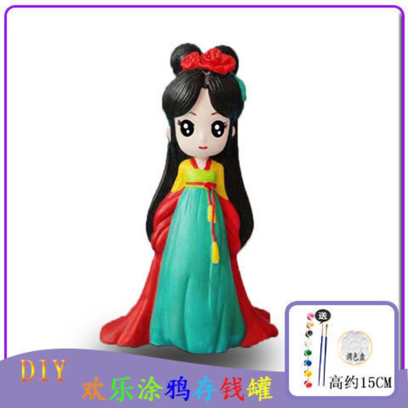 彩绘石膏娃娃涂色白胚涂鸦儿童diy 手工存钱罐上色陶瓷搪胶玩具女 S037+画画工具
