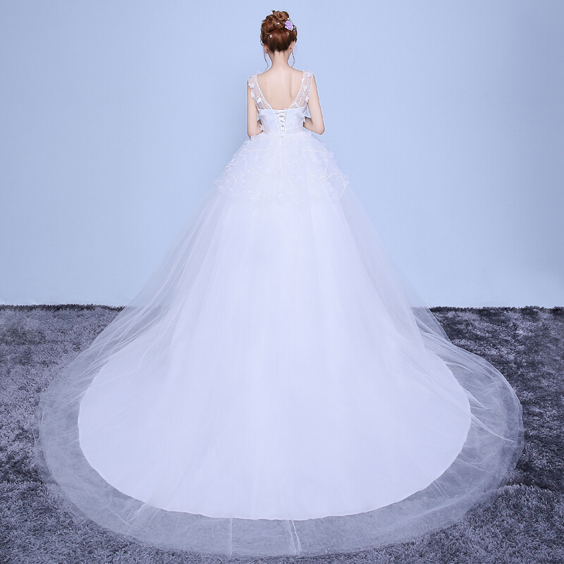 婚纱礼服新款2018时尚结婚V领双肩齐地孕妇韩式婚纱长拖尾大码春