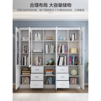 简易书柜书架白色木质现代简约书橱带玻璃书柜置物架自由组合定制 咖啡色书香桐五门送装1-1.2米宽