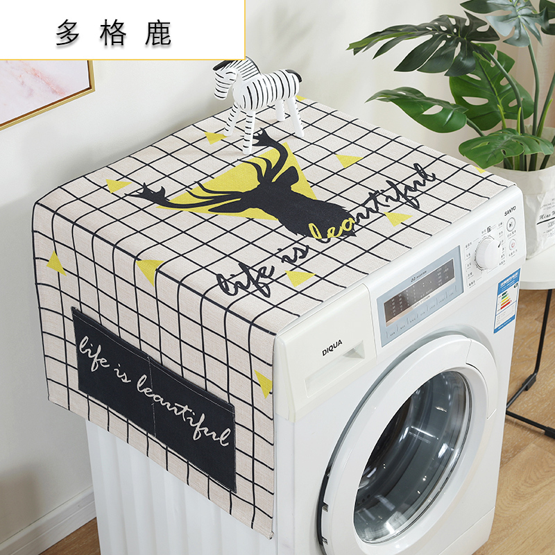 洗衣机盖布 防水防尘罩防尘布遮盖防灰尘家用冰箱微波炉机罩 盖巾 多格麋鹿 双开门冰箱(170*66cm)升级防水高清大图