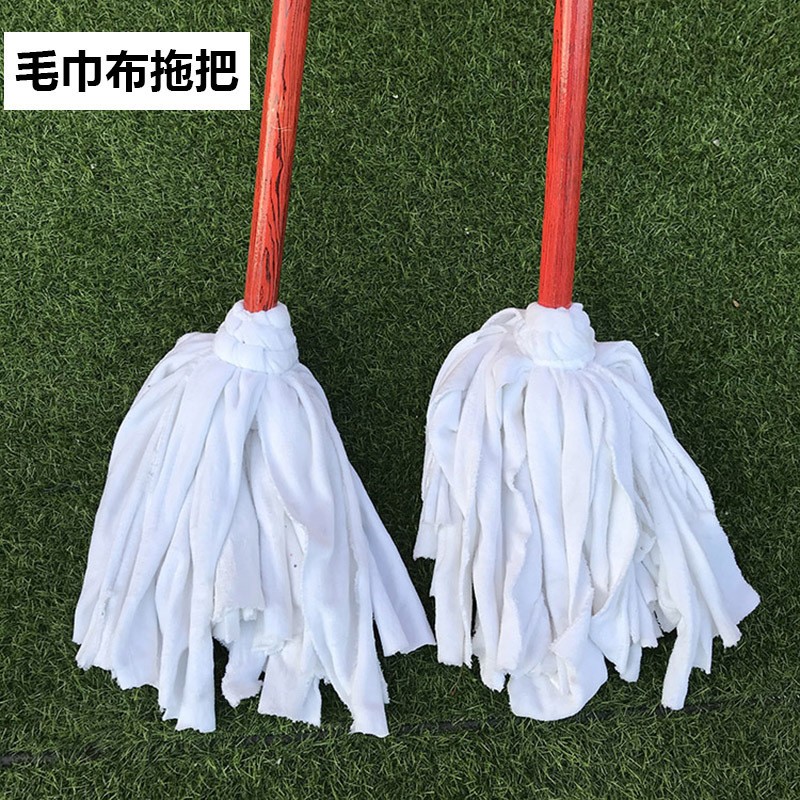 礼千初 木杆圆头拖把棉线地拖墩布拖把清洁拖布吸水拖手拧拖把 白色毛巾布