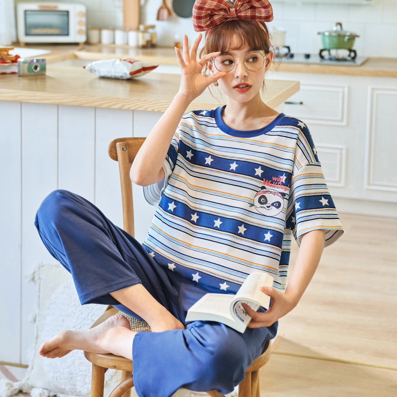 伊努特睡衣女春夏季纯棉短袖长裤套装全棉可爱日系家居服秋冬薄款两件套