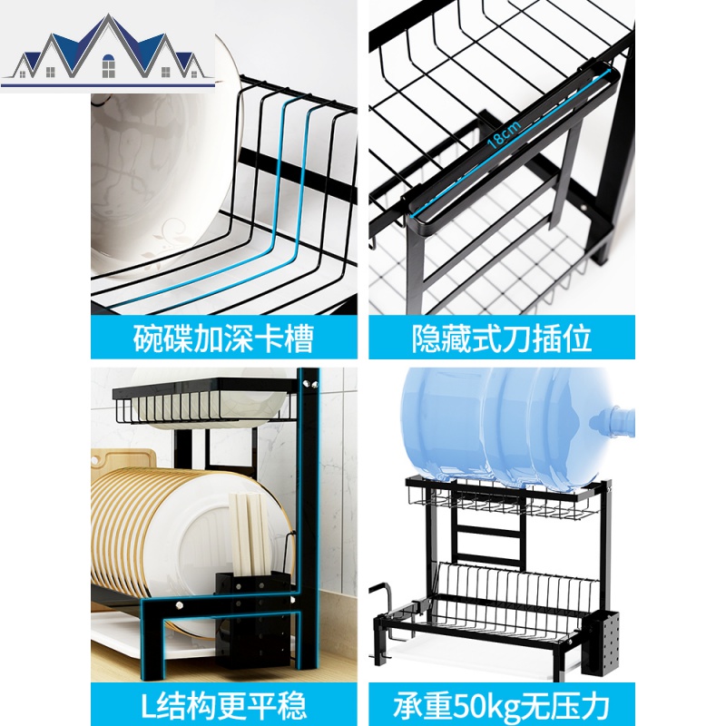 黑色不锈钢厨房置物架台面沥水架刀板架晾放碗架碗筷碗碟收纳架子 三维工匠高清大图