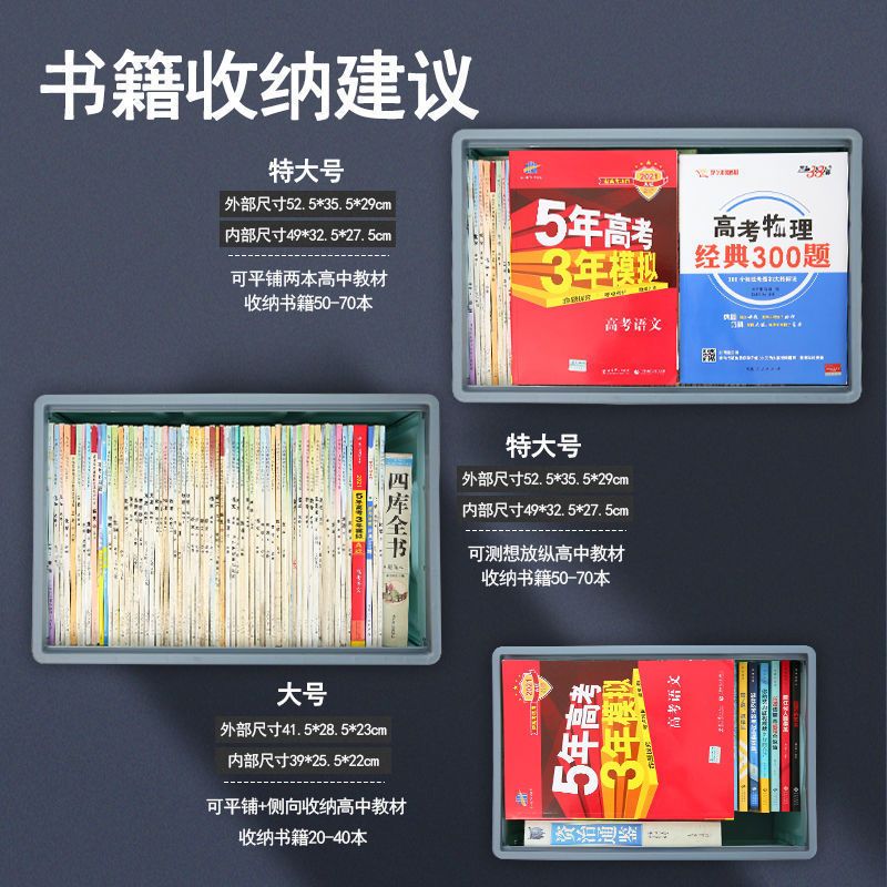 书箱教室用学生装书本收纳盒储物盒子整理箱子初高中折叠收纳箱子 蓝色 常规款中号(39*26*21cm)