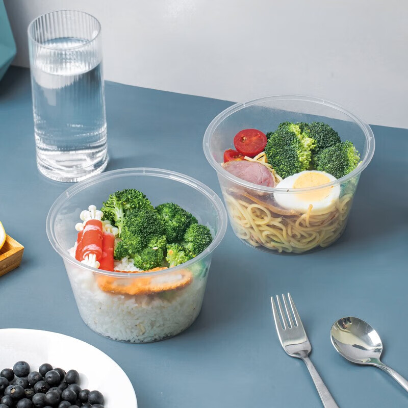 安步塔 一次性塑料碗餐盒塑料带盖圆/方800型 680ml 箱300套