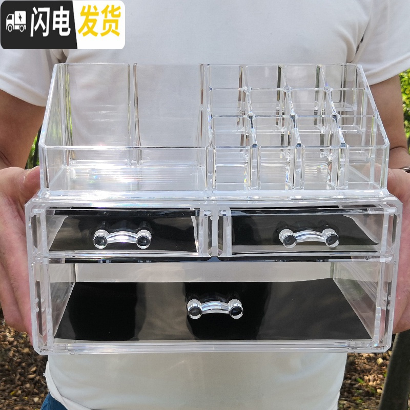 三维工匠网红抖音化妆品收纳盒透明口红架梳妆台护肤品置物架桌面抽屉式高清大图