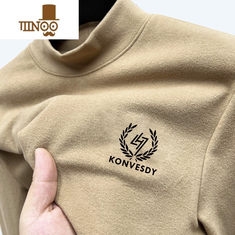 YANXU德绒长袖t恤男2023薄款半高领内搭青少年加绒加厚保暖打底衫高清大图