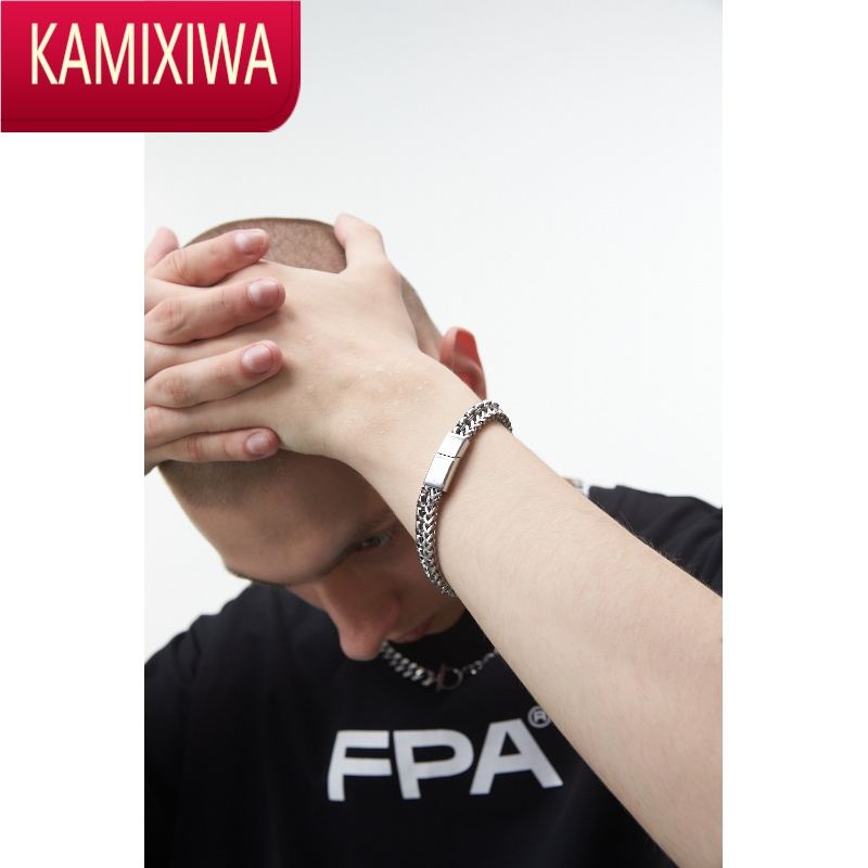 KAMIXIWAFPA中性双层嘻哈古巴手链 国潮牌钛钢情侣款手饰品男潮高级感小众