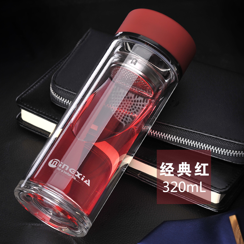 家柏饰(CORATED)双层玻璃杯 便携过滤带盖水杯 男女创意车载茶杯耐热杯子大 绅士蓝320高清大图