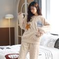 啄木鸟新款珊瑚绒睡衣女加绒加厚冬季休闲家居服保暖套装女可外休