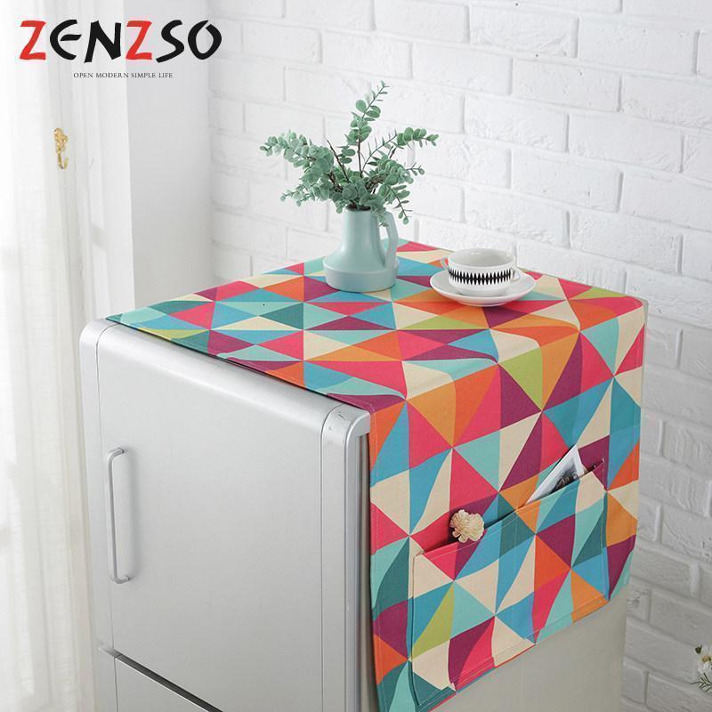 家柏饰(CORATED)简约几何布艺罩布鱼单双对三开冰箱盖布巾 彩色几何 双开/对开门67*175cm高清大图