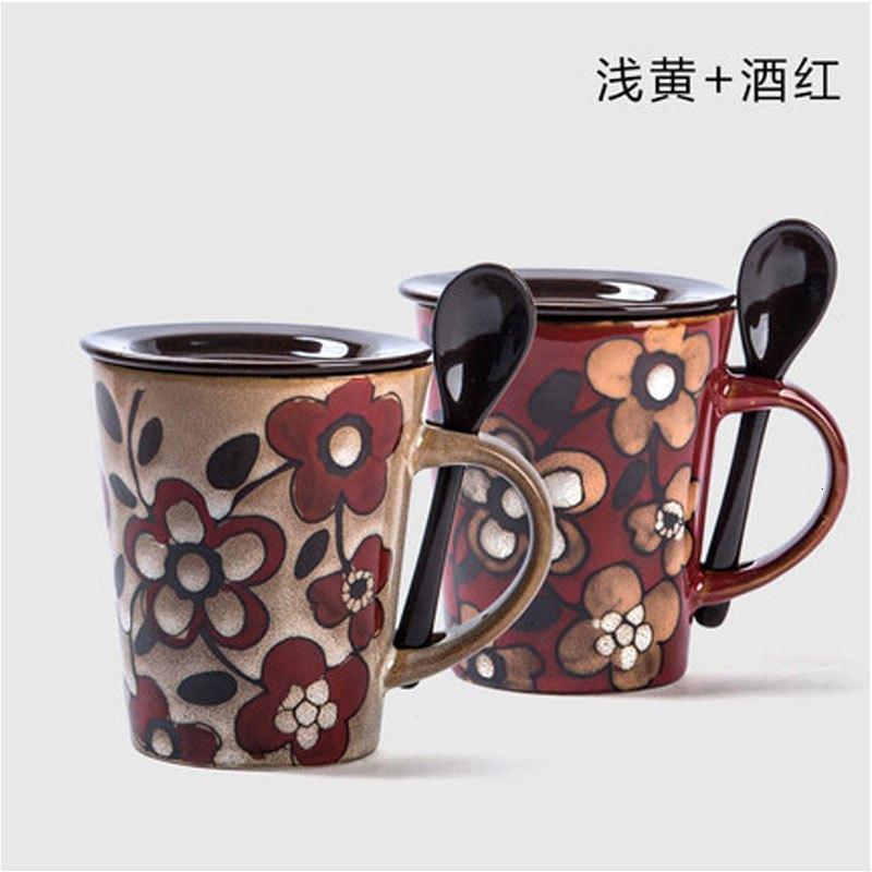 301-400ML[买杯送勺]创意陶瓷杯子牛奶咖啡杯 个性水杯家用马克杯带盖带勺潮流时尚生活日用家居器皿