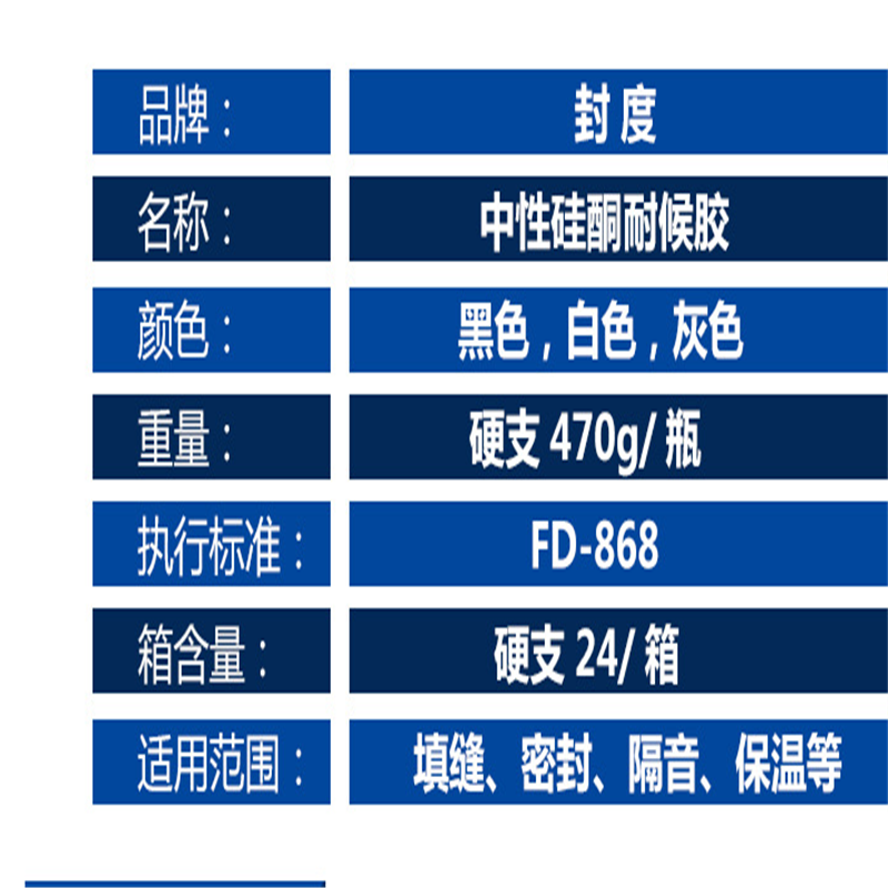 封度防水耐高温玻璃胶 中性硅酮耐候胶FD-868 300ml透明(24支/箱)