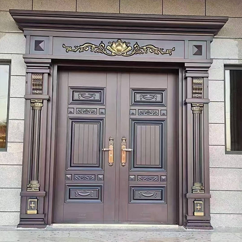 古达定制农村自建房别墅大门双开进户门锌合金入户家用盗乡村庭院仿